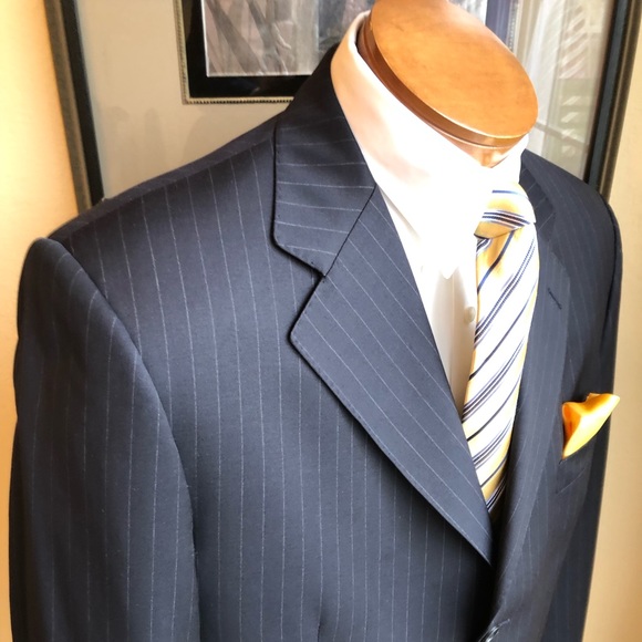 Emilio Yuste Wool 2 Piece Navy Blue Pinstripe Suit Size 42R Slacks W35” L29.5” - Picture 6 of 16